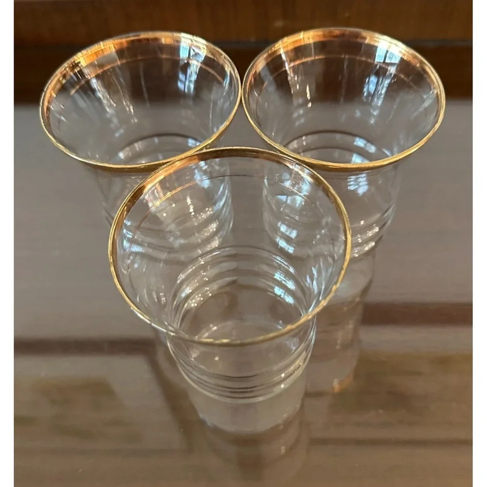Vintage Anchor Hocking 1940s‎ Gold Rimmed Hourglass Shape Ribbed Glass